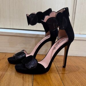 GUJA Milano Black Suede Leather Ankle Strap Heels